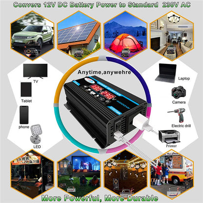 4000W Car Power Inverter DC 12V to AC 220V/110V Dual LCD Digital Display Voltage Transformer Car Charger Converter Adapter