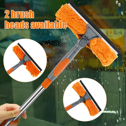 Extended Window Cleaning Kit 2 in 1 Double Sided Glass Squeegee Cleaner Duster Mop 180° Swivel Window Cleaning Tools