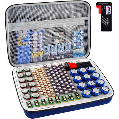 Battery Organizer Case With Tester Holds 150+ AA AAA 9V C D Lithium Button Batteries Hard Shell For Home Garage Batteries