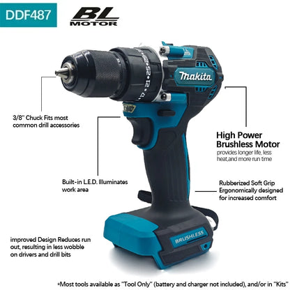Makita DDF487 (EU-plug)  10mm brushless 18V lithium rechargeable impact drill household hand drill high torque electric screwdriver DDF487