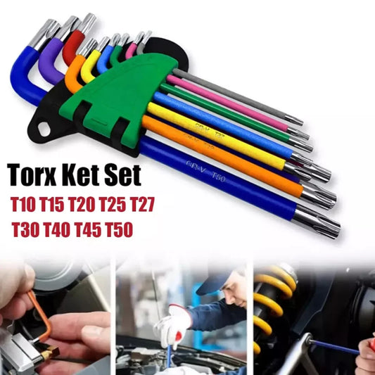 9 Pieces Allen Key Set Torx Torque Wrench Tool T10 T15 T20 T25 T27 T30 T40 T45 T50 Chrome Vanadium Steel