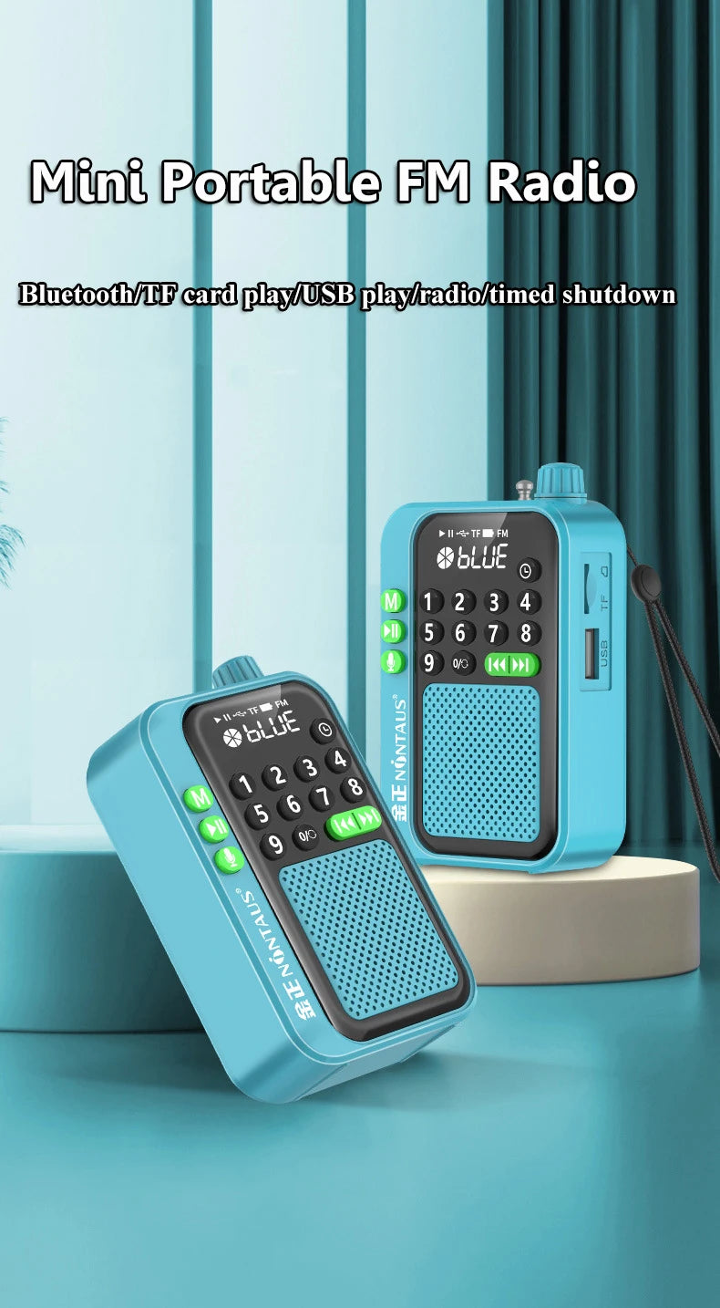 Mini Portable FM Radio Best Reception Radios 5W Wireless Bluetooth Speaker TF Card U Disk Music MP3 Player Support HD Rcording