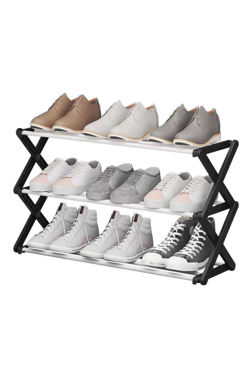 【Breeins】Foldable Multi-Tier Metal Shoe Rack for Entryway Shoes Storage Organizer Shelf Home Decoration Cabinet