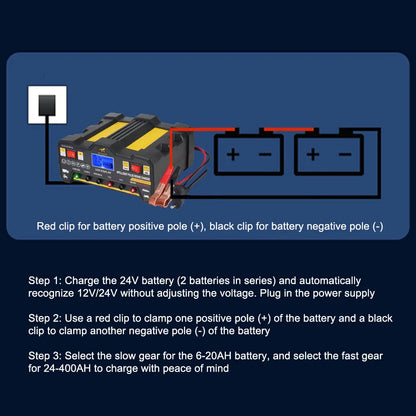 Intelligent Pulse Repair Battery Charger EU Plug 300AH LCD Display For Wet Dry Lead Acid Full Automatic Car Battery Charger 220W