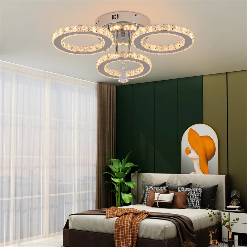 Modern Crystal Chandelier Ceiling Lamp Chrome Flush Mounted Pendant Light Luminari Dining Living Room Plafon Led Hanging Lampara