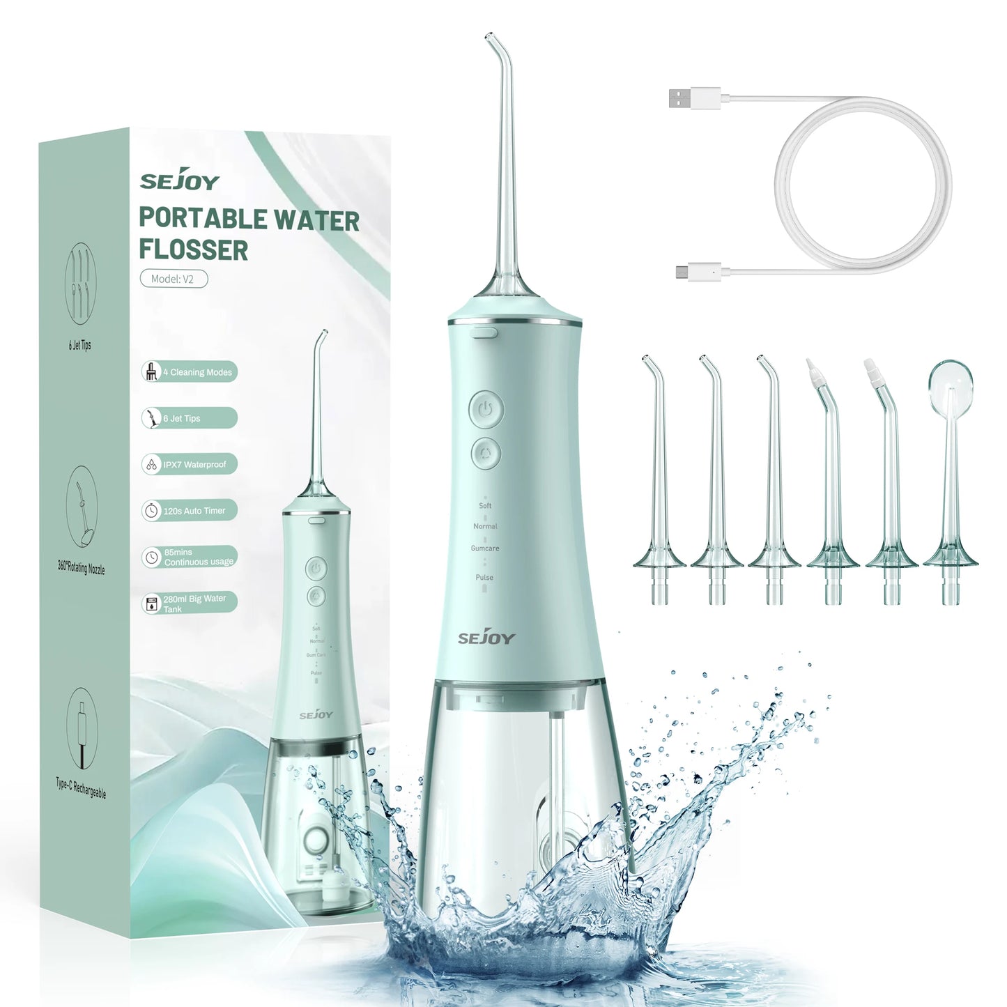 Sejoy Electric Water Flossers Oral Irrigator Rechargeable Portable Dental 4 Modes Water Tank Teeth 300ML Waterproof Cleaner