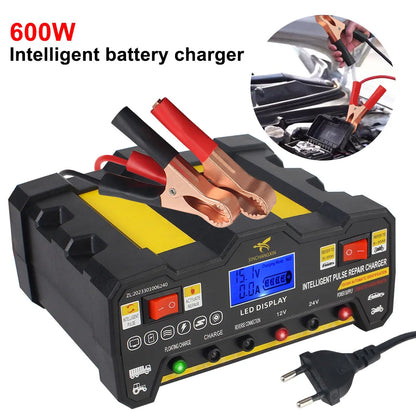 Intelligent Pulse Repair Battery Charger EU Plug 300AH LCD Display For Wet Dry Lead Acid Full Automatic Car Battery Charger 220W