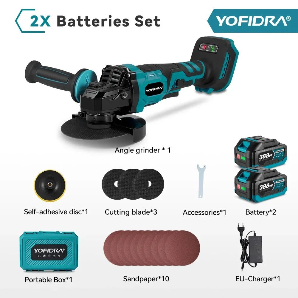 Yofidra 125mm Brushless Angle Grinder 3 Gears Cordless Grinding Machine Cutting Woodworking Tool Fit For Makita 18V Battery Pin