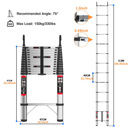 Telescopic Ladder Stainless Steel,load 150kg, Convenient Extendable ,For Pulling Walls, Changing Light Bulbs,Repairing Roofs,RV