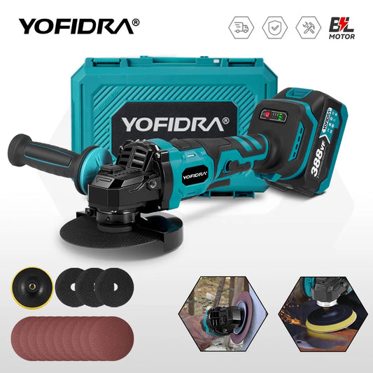 Yofidra 125mm Brushless Angle Grinder 3 Gears Cordless Grinding Machine Cutting Woodworking Tool Fit For Makita 18V Battery Pin