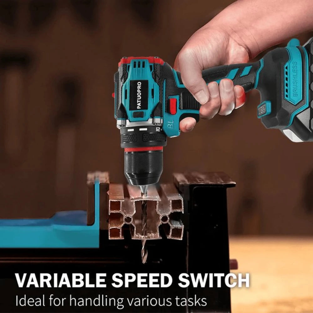 PATUOPRO 10mm Cordless Brushless Electric Drill 2-Speed Metal Chuck Screwdriver Home DIY Tool For Makita 18V Battery(No Battery)