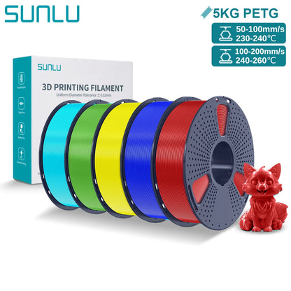 SUNLU PETG 3D Printer Filament 5KG Neatly Wound Good Toughness 1.75mm 3D Filament with Reusable Spool for Most FDM Printer