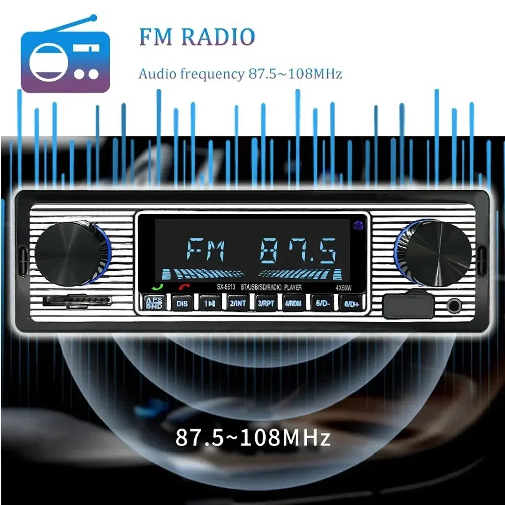 1 Din Car Radio MP3 Player Vintage Dual Knob Digital Bluetooth Audio Radio Multimedia Music USB SD Stereo Play in Dash AUX Input