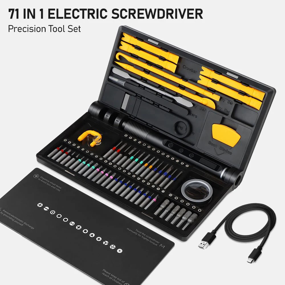71 in 1 Precision Manual/Electric Screwdriver Set Cordless 48 Magnetic Bits Phillips Torque 0.52N Tweezers PC Phone Repair Kit