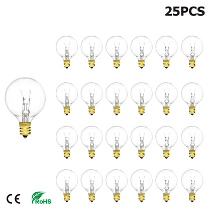 G40 Globe Clear Replacement Light Bulbs 7W Tungsten Edison Bulbs E12 2200K Warm White for Patio Lighting Decoration Wedding