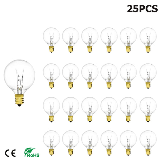 G40 Globe Clear Replacement Light Bulbs 7W Tungsten Edison Bulbs E12 2200K Warm White for Patio Lighting Decoration Wedding