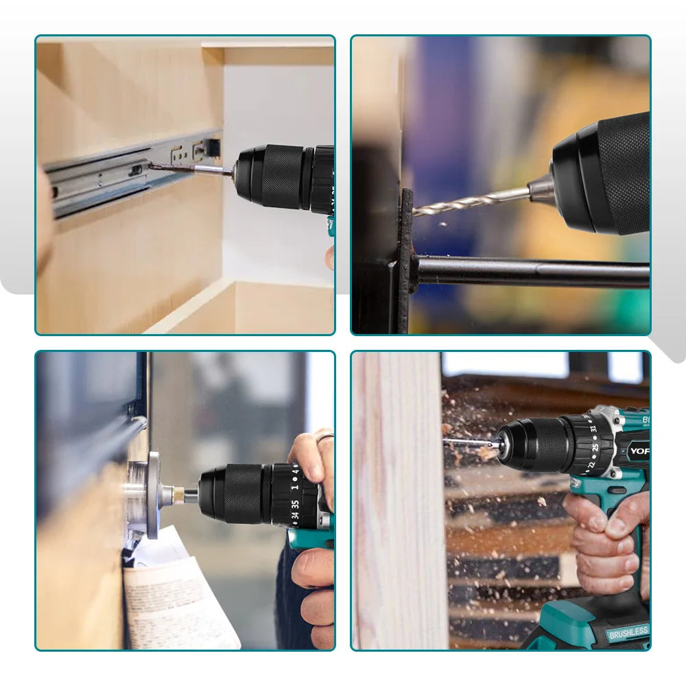 YOFIDRA 13MM Brushless Electric Impact Drill  35+3 Torque Cordless Woodworking Screwdriver Power Tool For Makita Battery Pin
