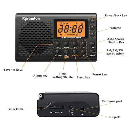 Portable Battery Radio FM Shortwave Digital Clock Radio With Sleep Timer Display Portative Small Battery Operated Radios