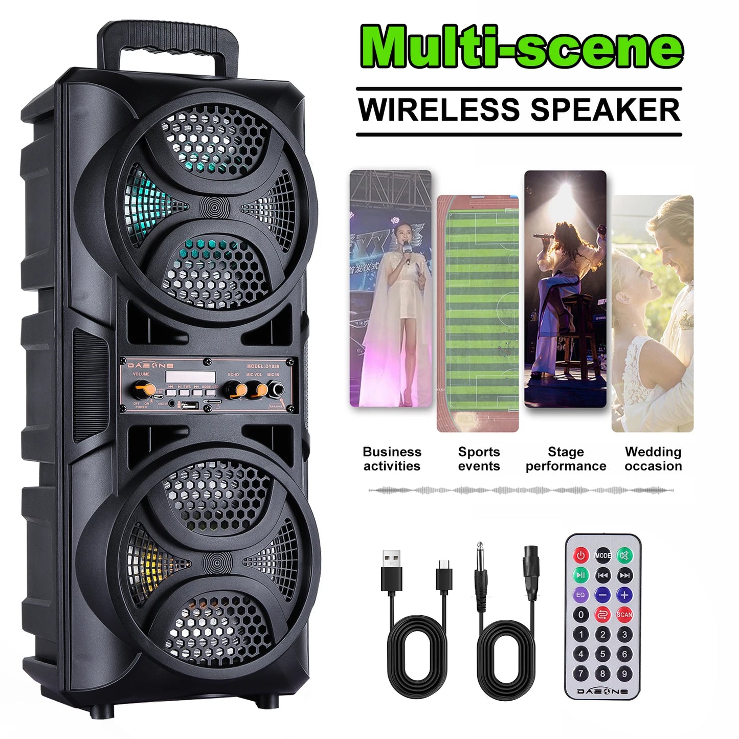 3000W Portable Bluetooth Speaker Sub woofer Heavy Bass Sound System For Party With Microphone, Remote, FM, TWS, AUX, USB, LED