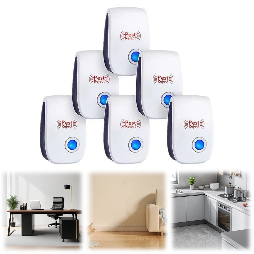 6Pcs Ultrasonic Pest Repeller Insect Bug Repeller Long Range Pest & Insect Deterrent Multi-Function for Roach Rodent Mouse Bugs