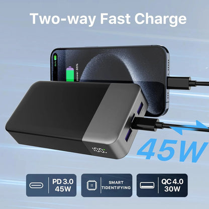Nobis 20000mAh 45W Powerbank Fast Charge Power Bank with LED Display, Super Fast Charging Portable Charger with LED Display for iPhone 17 16 15 14 13