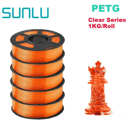 SUNLU 5Roll PETG/PETG Clear Filament 1.75 ±0.02mm 1kg Spool (2.2lbs) High Toughness Neatly Wound Filament Fit Most FDM Printer