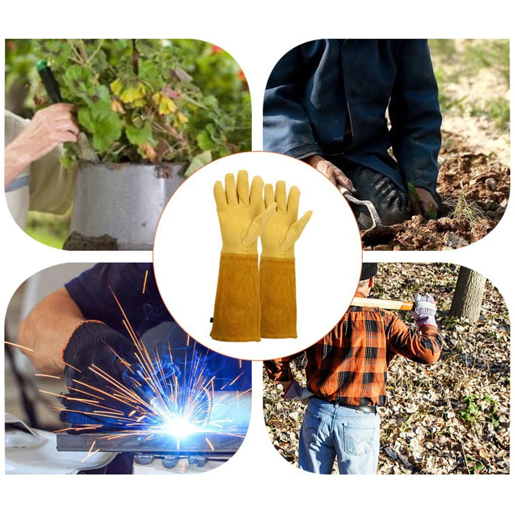 1 Pair Long Thorn Proof Gardening Gloves Breathable Leather Working Mitten with Forearm Protection Garden Gloves for Women Men