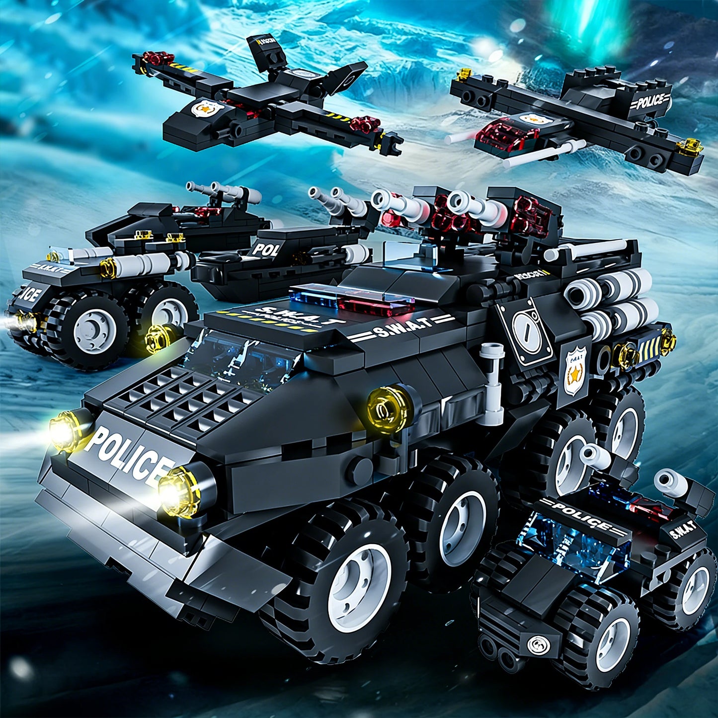 6 in 1 Military Building Blocks Tiger Police Car Armored Vehicle Aircraft Set Boys DIY Construction Toys Christmas Birthday Gift