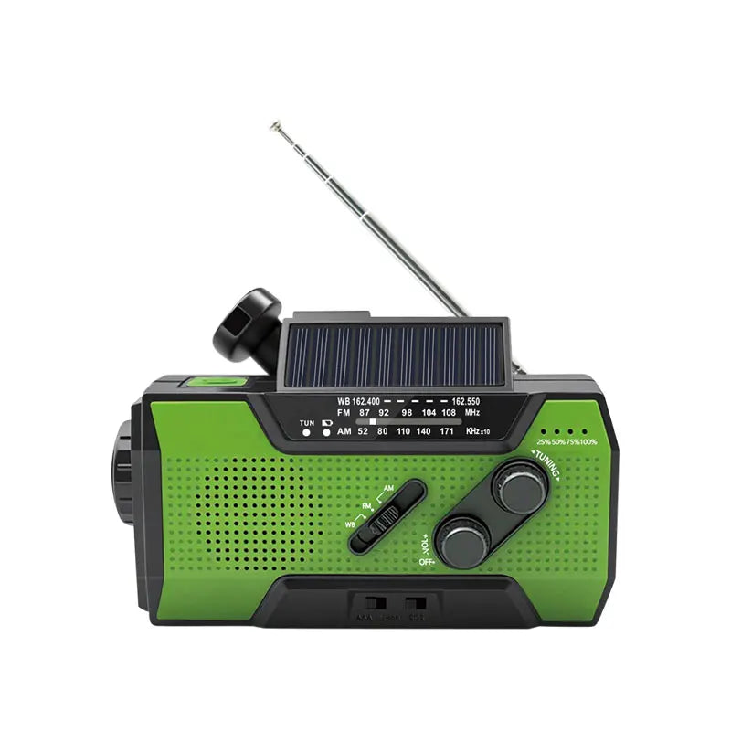 2000mAh Emergency Radio RechargeablePower Bank with  Portable FM Radio USB/Solar/Hand Crank Charging SOS Alarm & Flashlight