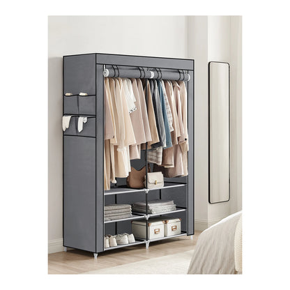 SONGMICS Clothes Wardrobe, Portable Closet, 2 Hanging Rails, Shelves, and 4 Side Pockets, Large Capacity for Living Room