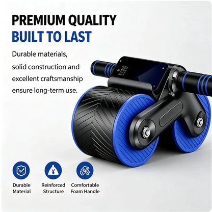 Auto Rebound Double Wheel Ab Roller With Phone Holder Non‑Slip Abdominal Exercise Roller Core Workout Equipment For Fit Beginner