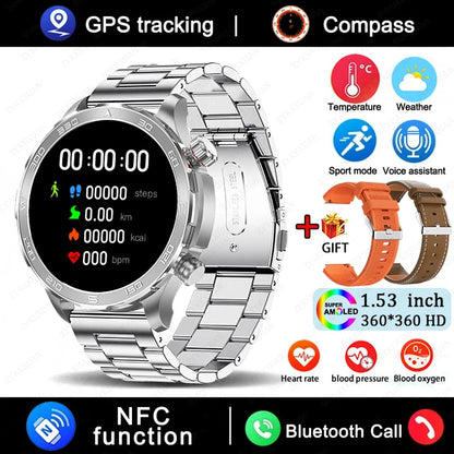 New GPS Track Smart Watch Men AMOLED HD Screen Outdoor Sports Fitness Heart Rate NFC IP68 Waterproof Bluetooth Call Smart Watch