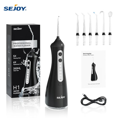 Sejoy Electric Oral Irrigator Water Dental Flosser Pick for Teeth Cordless 350ML Water Tank,6 Cleaning Modes, IPX7 for Travel