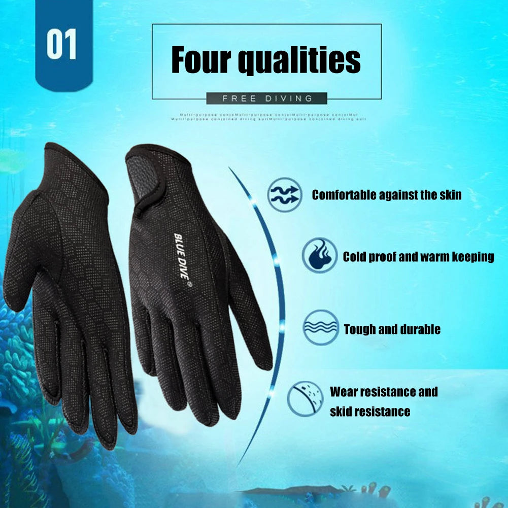 1.5mm Neoprene Gloves Adults Women Men Five Finger Warm Wetsuit Winter Gloves Anti Slip for Scuba Diving Snorkeling Surfing