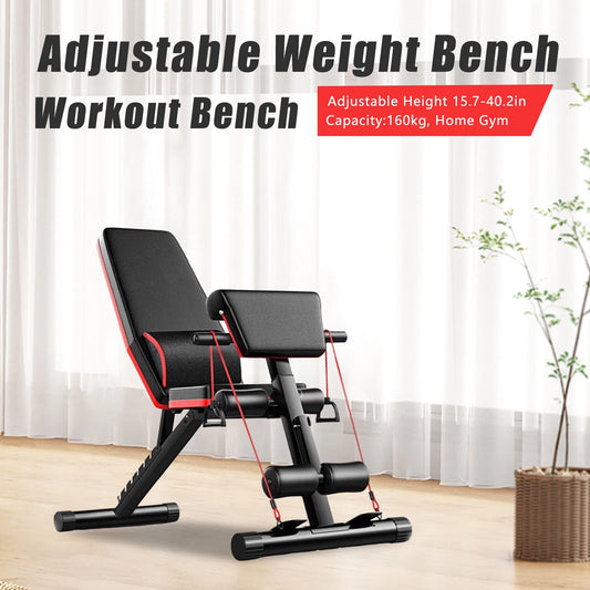 Adjustable Weight Bench, Utility Weight Bench, Home Exercise Equipment with Cushion Drawstring Support Bar for Full Body Workout