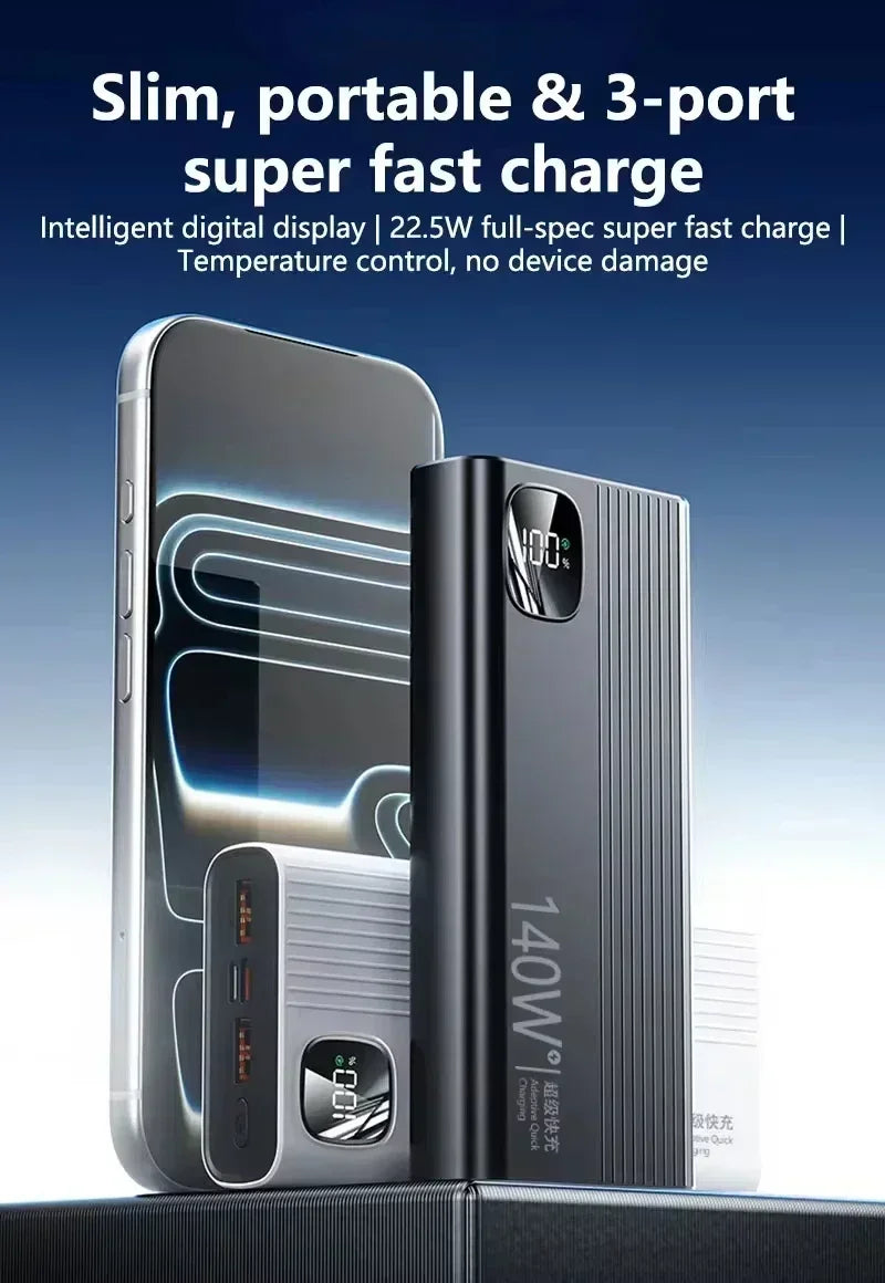 Lenovo CCC 500000mAh Power Bank 140W Large Capacity Portable Super Fast Charging Powerbank Spare Battery Digital Display Charger