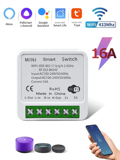 Tuya Smart WiFi Switch 16A 20A 433Mhz Receiver Breaker Smart Life App Remote Supports 2-way Control Works with Alexa Google Home