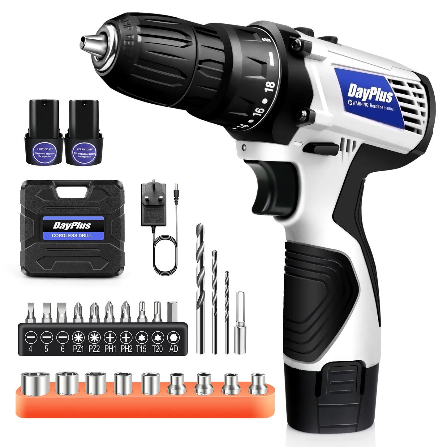 12V Cordless Drill Combo Cutter Electric Screwdriver Kit, 2 Variable Speed 18 + 1 Torque Setting, 23 Drill/Screwdriver Bits