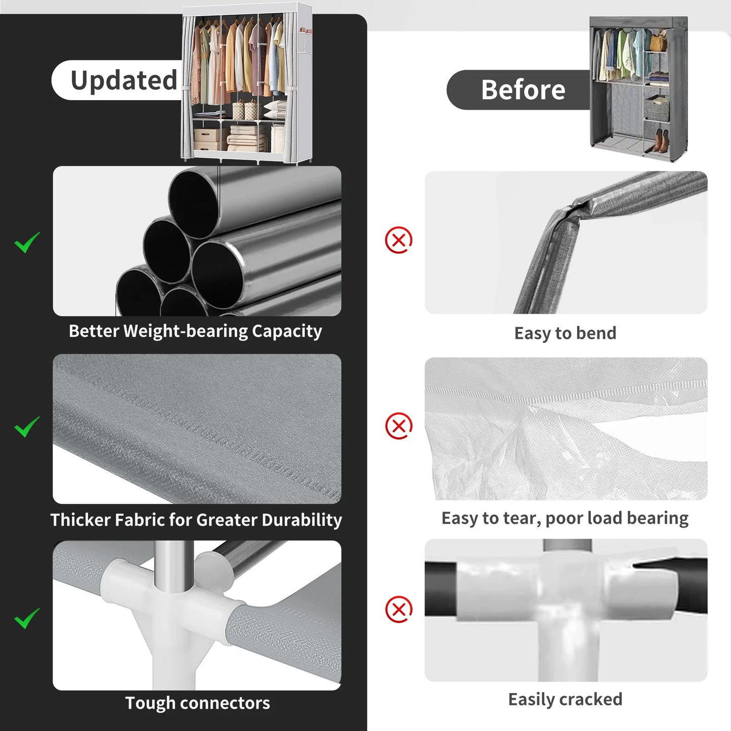 Fabric Canvas Wardrobe With Hanging Rail Shelving Clothes Storage Large Cupboard