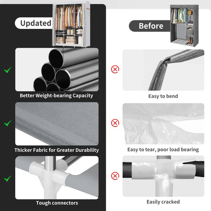 Fabric Canvas Wardrobe With Hanging Rail Shelving Clothes Storage Large Cupboard