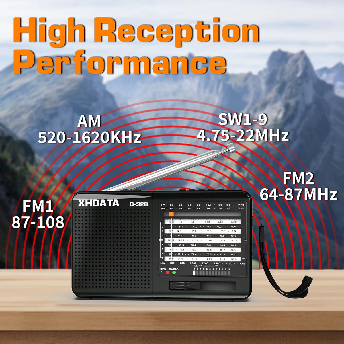 XHDATA D-368/ D-328 Portable Radio FM1-2/AM/SW 12 Band MP3 Player Bluetooth/TF Card With Headphone Jack For Elder Easy Use