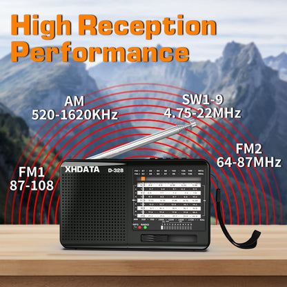 XHDATA D-368/ D-328 Portable Radio FM1-2/AM/SW 12 Band MP3 Player Bluetooth/TF Card With Headphone Jack For Elder Easy Use
