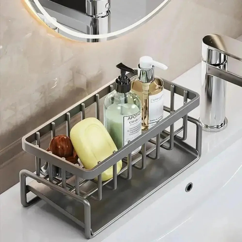 1 Pcs Kitchen Space Aluminum Sink Drain Rack Sponge Storage Faucet Holder Soap Drainer Shelf Basket Organizer Bathroom Accessories