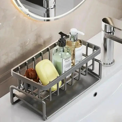 1 Pcs Kitchen Space Aluminum Sink Drain Rack Sponge Storage Faucet Holder Soap Drainer Shelf Basket Organizer Bathroom Accessories