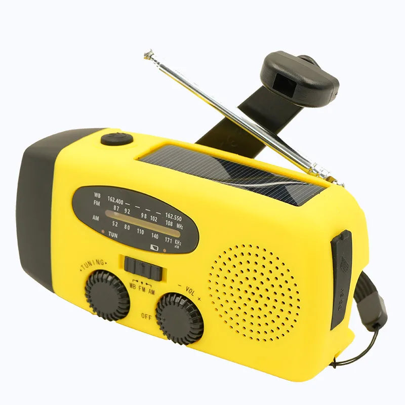 2000mAh Emergency Radio RechargeablePower Bank with  Portable FM Radio USB/Solar/Hand Crank Charging SOS Alarm & Flashlight