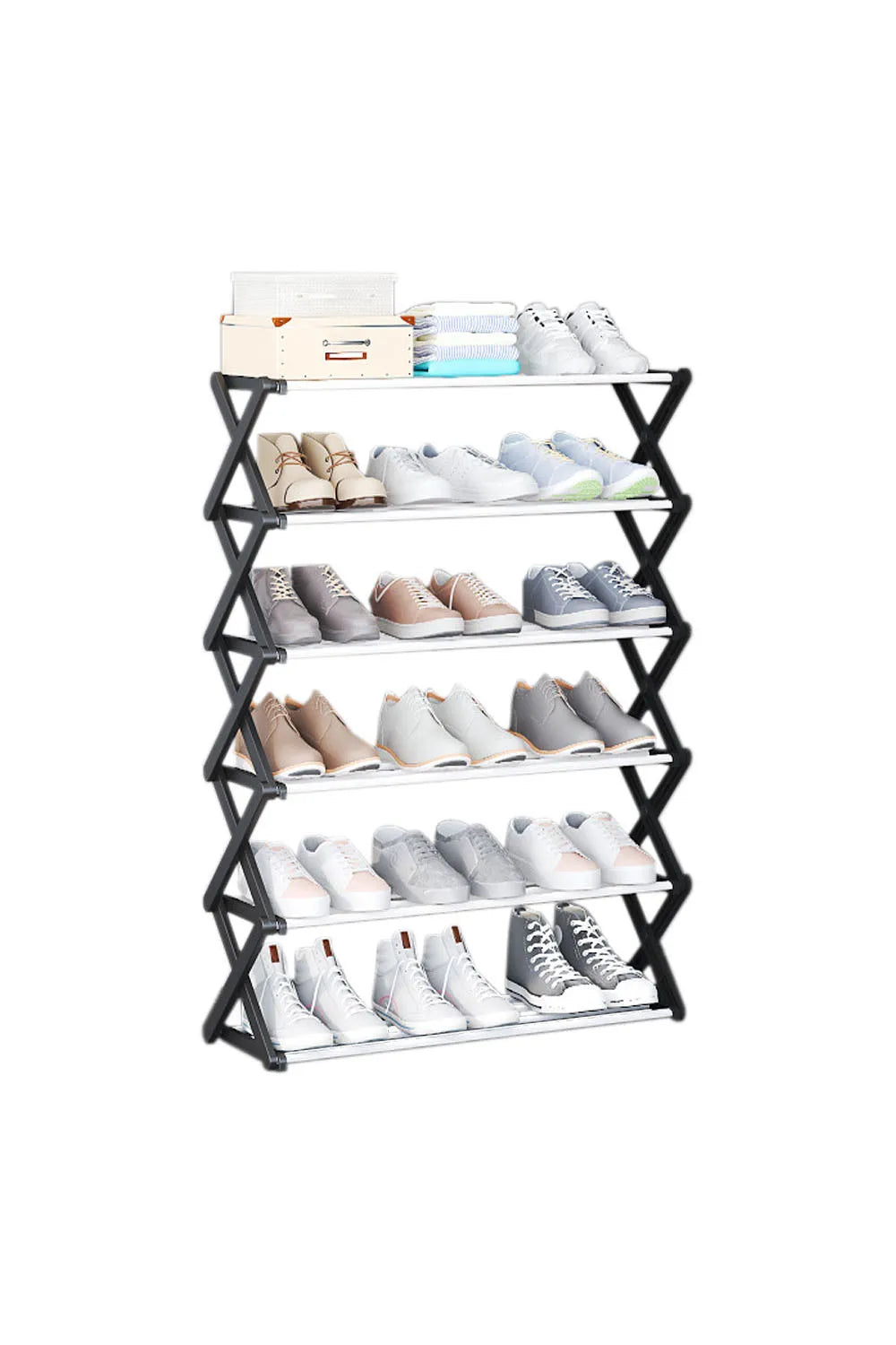 【Breeins】Foldable Multi-Tier Metal Shoe Rack for Entryway Shoes Storage Organizer Shelf Home Decoration Cabinet