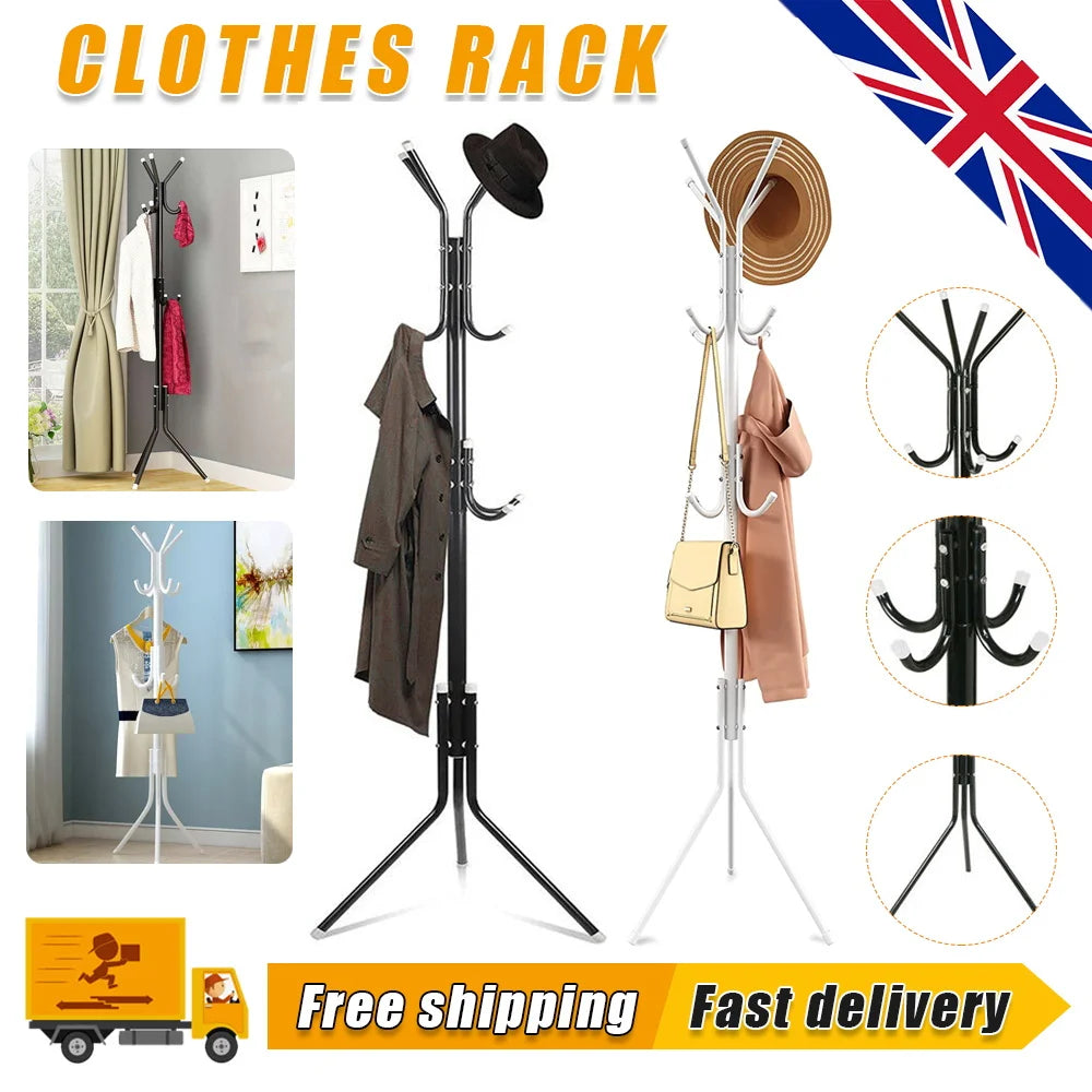 Metal Freestanding Tree-Shaped Clothing Rack, Multi-Functional Garment Organizer, Space-Saving Floor Standing clothes hat Rack
