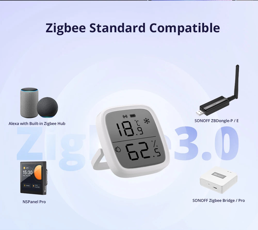 1-4PCS SONOFF SNZB-02D Zigbee LCD Digital Thermometer Smart Temperature Humidity Sensor APP Monitoring Work with Alexa Google