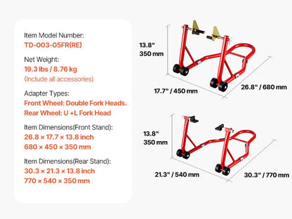 SucceBuy Motorcycle Stand Lift 850lbs Front Rear Combo Stand Lift Front Wheel Dual-Fork Stand Rear U+L Fork Swingarm Spool Stand