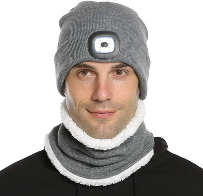 Unisex Winter Knitted Knit Hat Beanie Cap Comfy Woolly Warm Plain LED Head Torch